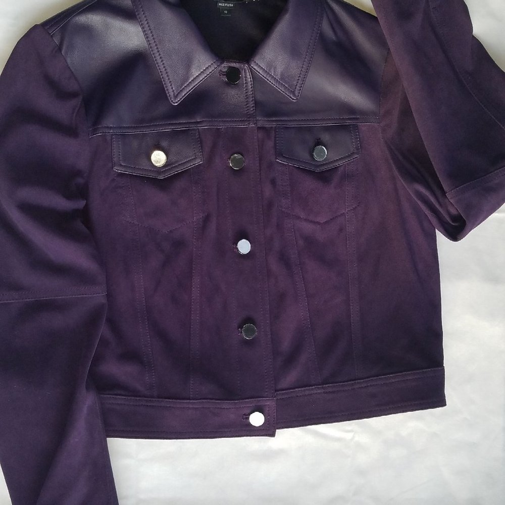 NWT Worth Amethyst Leather Suede Crop Jean Jacket
